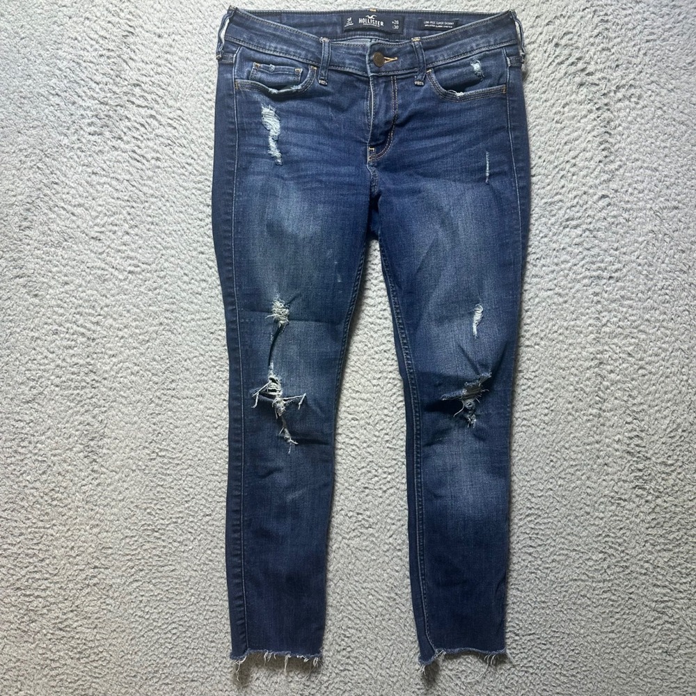 Hollister Low Rise Super Skinny Jeans Distressed Blue Denim‎ Women's Size 26